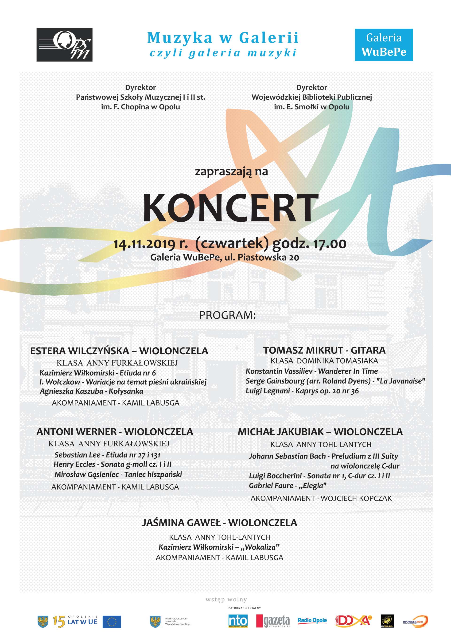 Plakat koncertu "Muzyka w Galerii czyli galeria muzyki"